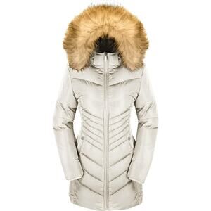 New Szory Down Jacket Women's Size L Long Puffer Parka Coat Removable Fur Hood